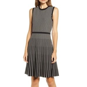 Anne Klein Black White Striped Pullover Dress